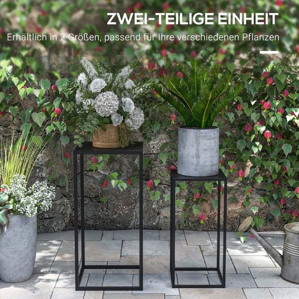 Rootz Set med 2 blomsterställ i industriell stil - Växtställ - Svart stål - Tvåvånings - Elegant heminredning - 25 cm x 25 cm x 58,5 cm, 31 cm x 31 cm