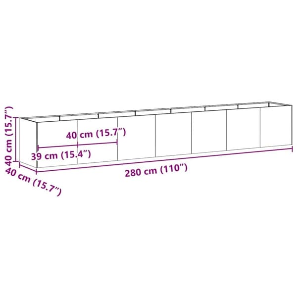 vidaXL Odlingslåda svart 280x40x40 cm kallvalsat stål