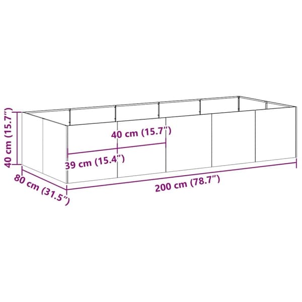 vidaXL plantekasse 200x80x40 cm stål sort