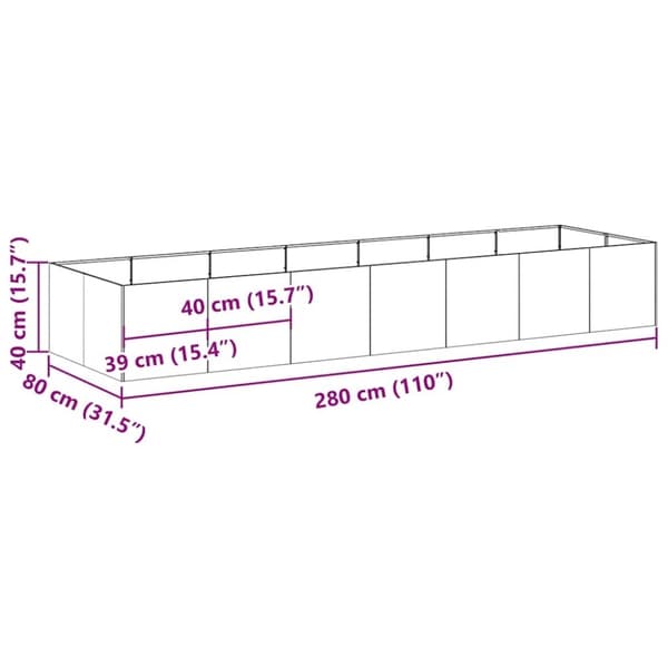 vidaXL plantekasse 280x80x40 cm stål olivengrøn
