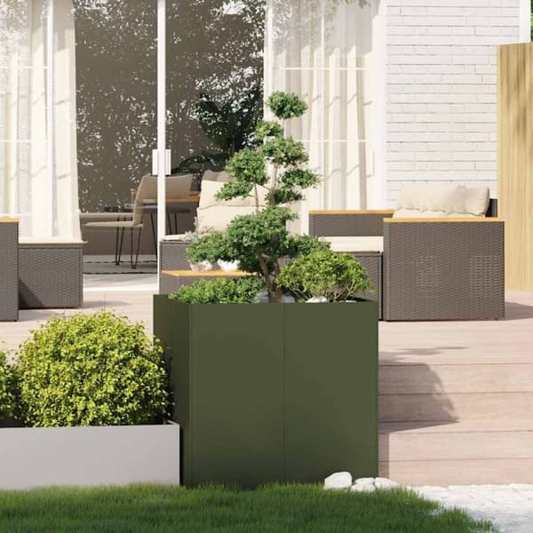 vidaXL Plantekasse olivengrønn 80x80x80 cm stål