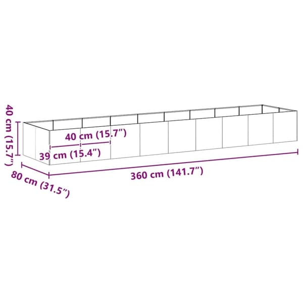 vidaXL Planteringskärl rostig 360x80x40 cm väderbeständigt stål