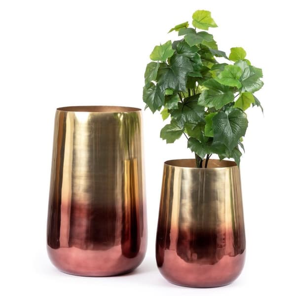 Rootz Tofarvet messing plantekasse - Dekorativ potte - Indendørs planteholder - Luksuriøst design - 35 cm x 35 cm x 55 cm