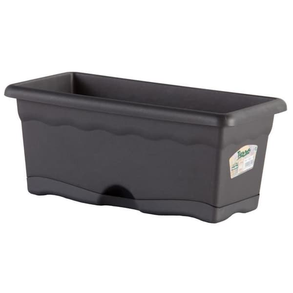 Rektangulär kruka - PLASTIKEN - 40 X 20 cm - Antracit - Med bricka