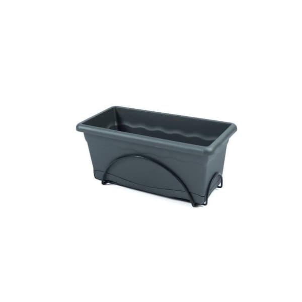 PLASTIKEN kruka 40x20cm med bricka och balkongstöd - Antracit
