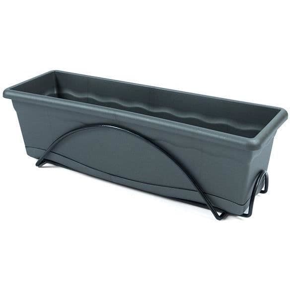 Blomkruka - PLASTIKEN - Planteringskärl 60x20cm - Antracit - Med bricka och balkongstöd