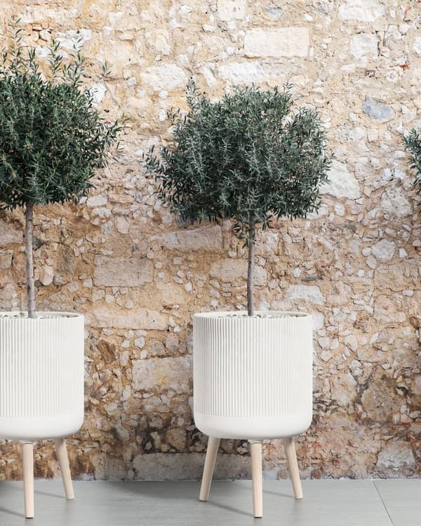 Forhøyet Plantepotte Beige 35x35x57 cm MgO Rund Høy Planter Pinstriped Innendørs Utendørs Værbestandig