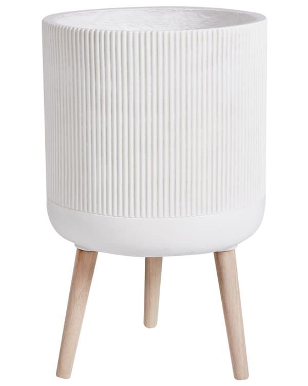 Forhøyet Plantepotte Beige 35x35x57 cm MgO Rund Høy Planter Pinstriped Innendørs Utendørs Værbestandig