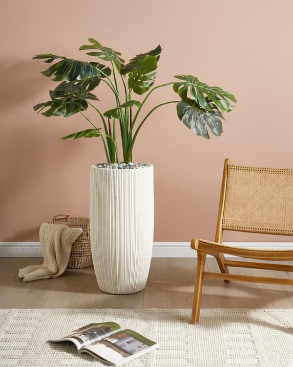 Plantepotte Beige 35x35x70 cm MgO Rund Nålestripe Innendørs Utendørs Værbestandig
