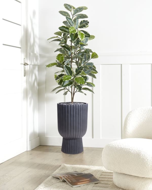 Plantepotte Grå 34x34x56 cm MgO Rund Nålestripe Innendørs Utendørs Værbestandig