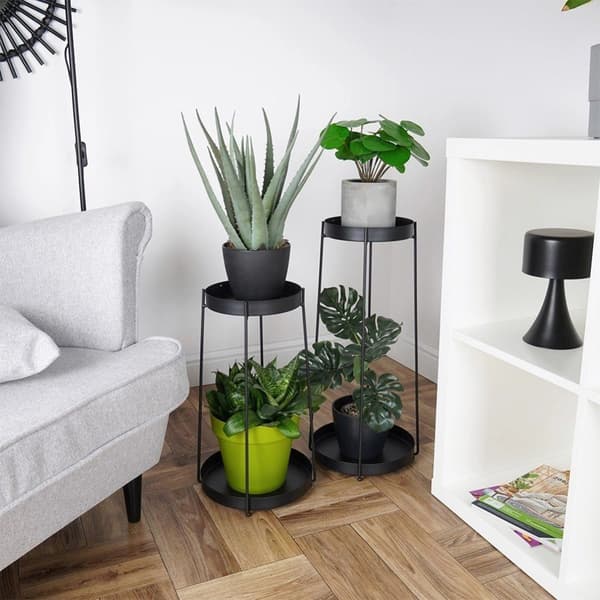 Blomsterstander i metal, sort, 2-lags, 46 / 58 cm, 2 stk.