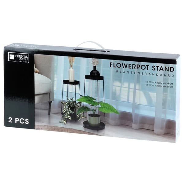 Blomsterstander i metal, sort, 2-lags, 46 / 58 cm, 2 stk.