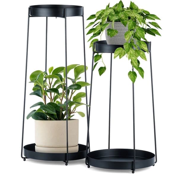 Blomsterstander i metal, sort, 2-lags, 46 / 58 cm, 2 stk.