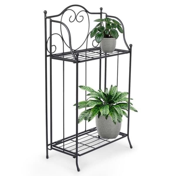 Sort metal blomsterstand, to-etagers, 34,5x18,5x65 cm
