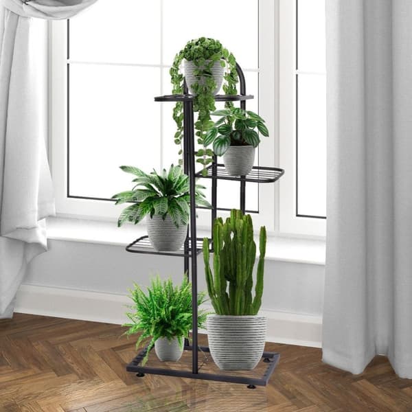 4-lags blomsterstativ til urtepotter, sort metal, 80 cm