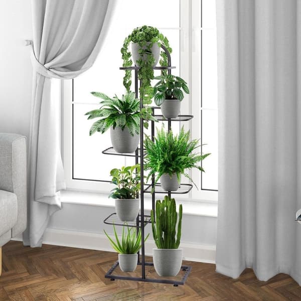 6-lags blomsterstativ til urtepotter, sort metal, 118 cm