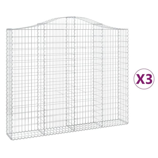 Gabion bågformad 3 st 200x30x160/180 cm galvaniserat järn