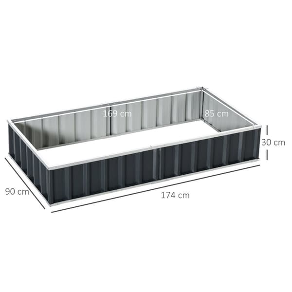 Rootz Raised Garden Bed - Modular Planter - Tool -Free Assembly - Uppmuntrar rottillväxt - 174L x 90W x 30H cm - Korrugerad stålantracit