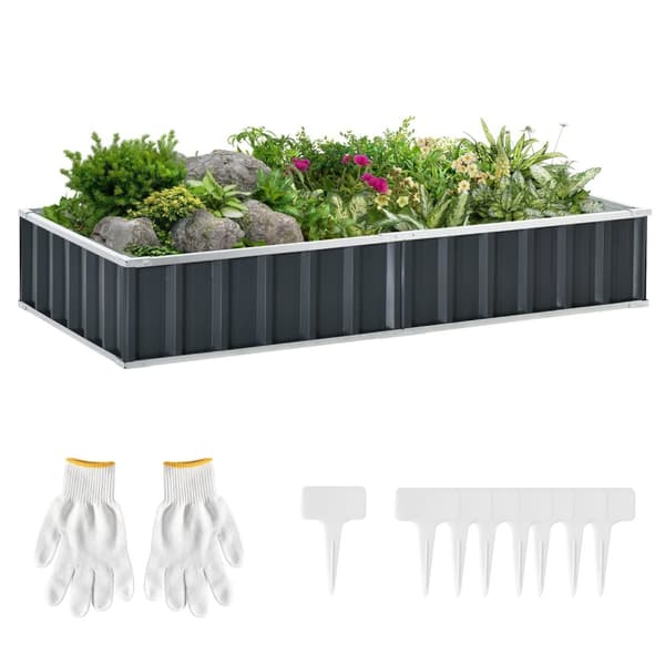 Rootz Raised Garden Bed - Modular Planter - Tool -Free Assembly - Uppmuntrar rottillväxt - 174L x 90W x 30H cm - Korrugerad stålantracit
