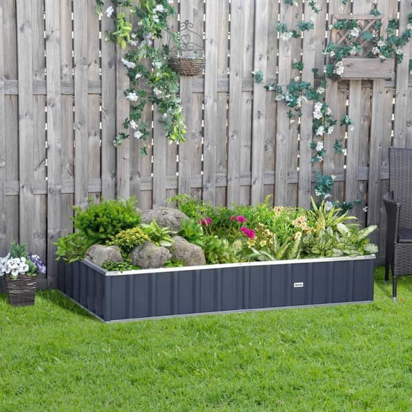 Rootz Raised Garden Bed - Modular Planter - Tool -Free Assembly - Uppmuntrar rottillväxt - 174L x 90W x 30H cm - Korrugerad stålantracit