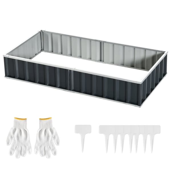 Rootz Raised Garden Bed - Modular Planter - Tool -Free Assembly - Uppmuntrar rottillväxt - 174L x 90W x 30H cm - Korrugerad stålantracit