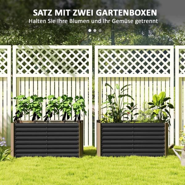 Rootz upphöjd sänguppsättning med 2 växtlådor - Extra Deep - Metal Planters - Främjar rottillväxt - 120 x 60 x 60 cm - Grå