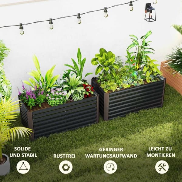 Rootz upphöjd sänguppsättning med 2 växtlådor - Extra Deep - Metal Planters - Främjar rottillväxt - 120 x 60 x 60 cm - Grå