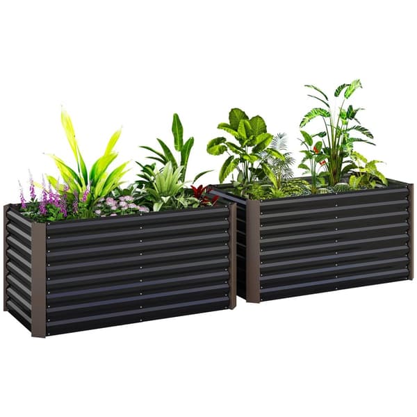 Rootz upphöjd sänguppsättning med 2 växtlådor - Extra Deep - Metal Planters - Främjar rottillväxt - 120 x 60 x 60 cm - Grå