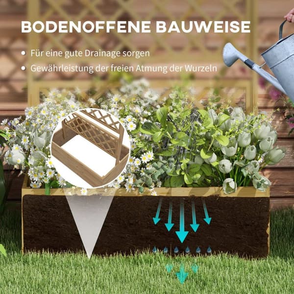 Rootz Plant Box With Trellis - Climbing Plant Box - Upphöjd balkongbädd - Stark gran trä - 160 cm x 55 cm x 183 cm