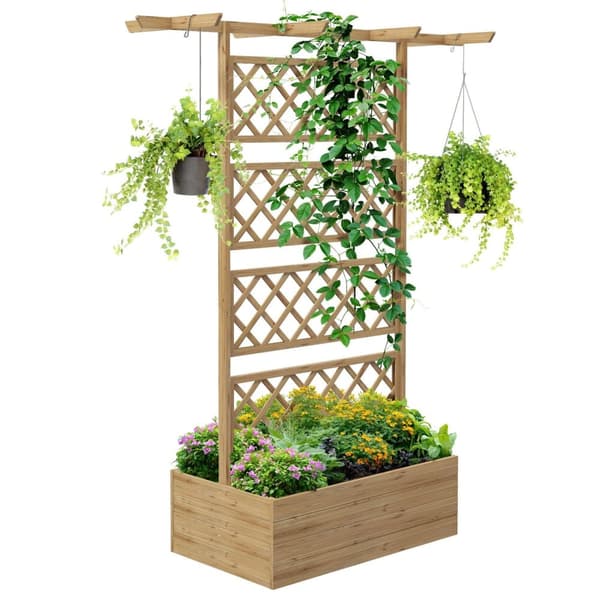 Rootz Plant Box With Trellis - Climbing Plant Box - Upphöjd balkongbädd - Stark gran trä - 160 cm x 55 cm x 183 cm