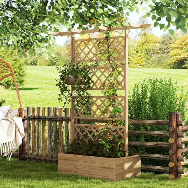 Rootz Plant Box With Trellis - Climbing Plant Box - Upphöjd balkongbädd - Stark gran trä - 160 cm x 55 cm x 183 cm