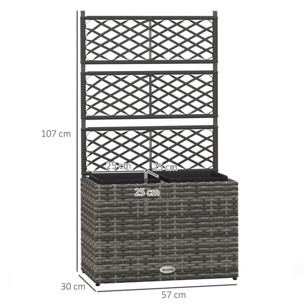 Rootz Plant Pot med Trellis - Planter med ramme - Polyrattan Plant Container - Vejrbestandig - 57 x 30 x 107 cm - Grå