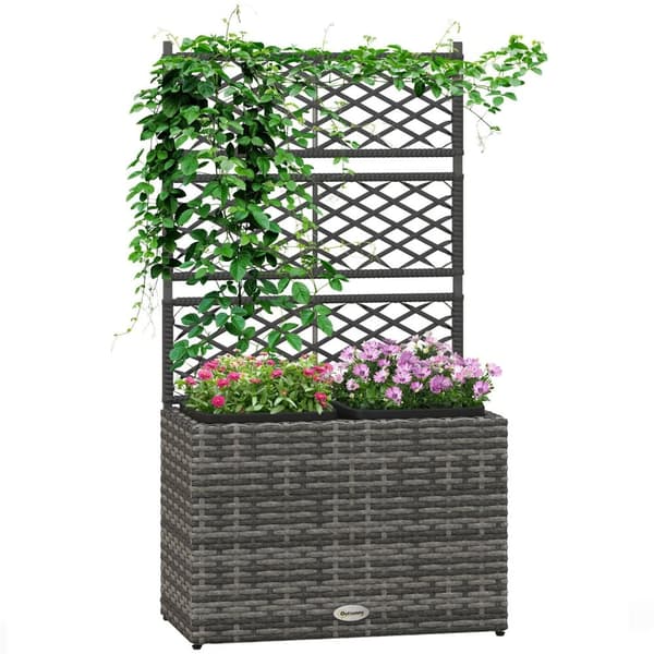 Rootz Plant Pot med Trellis - Planter med ramme - Polyrattan Plant Container - Vejrbestandig - 57 x 30 x 107 cm - Grå