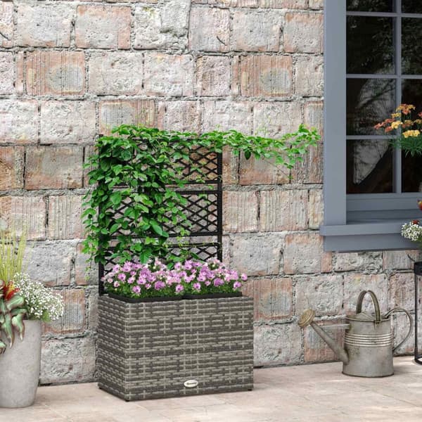 Rootz Plant Pot med Trellis - Planter med ramme - Polyrattan Plant Container - Vejrbestandig - 57 x 30 x 107 cm - Grå