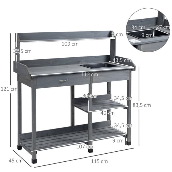 Rootz Træplantebord - Havebord - Plantningsbænk - Rigelig opbevaring - 115L x 45W x 121H cm