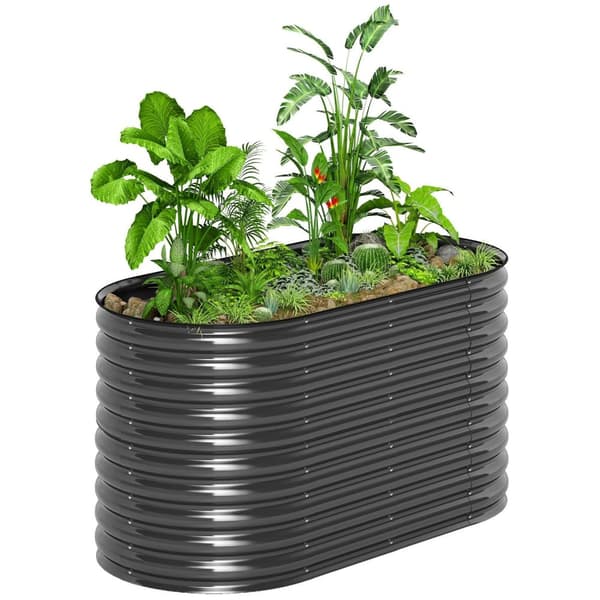 Rootz Metal Planter - Kukkaruukku - Puutarhavuode - Turvareuna ja käsineet - Parannettu viemäröinti - 160x80x80cm - tummanharmaa