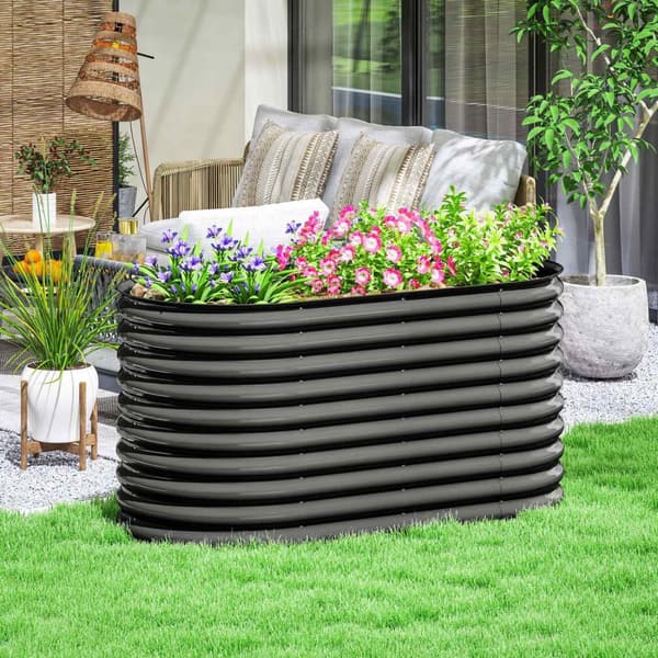 Rootz Metal Planter - Kukkaruukku - Puutarhavuode - Turvareuna ja käsineet - Parannettu viemäröinti - 160x80x80cm - tummanharmaa