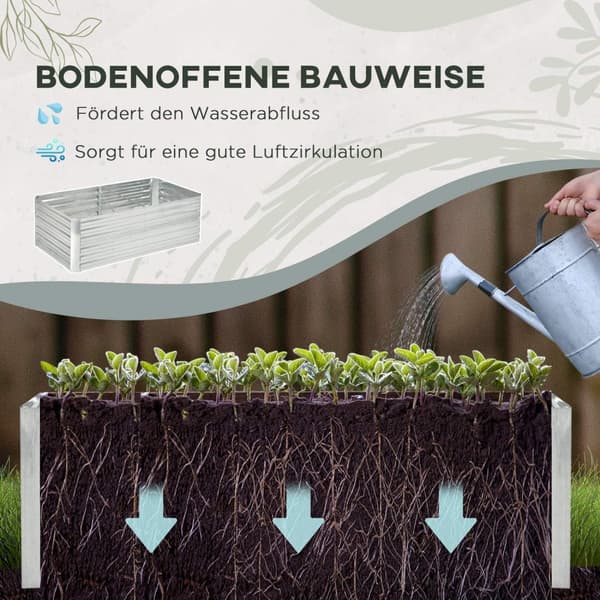 Rootz Steel Plant Pot - Flower Bed - Raised Garden Bed - Longevity - 180 cm x 90 cm x 59 cm - Sølv - indendørs og udendørs brug