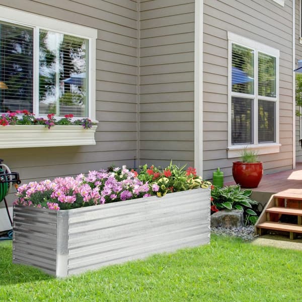 Rootz Steel Plant Pot - Flower Bed - Raised Garden Bed - Longevity - 180 cm x 90 cm x 59 cm - Sølv - indendørs og udendørs brug