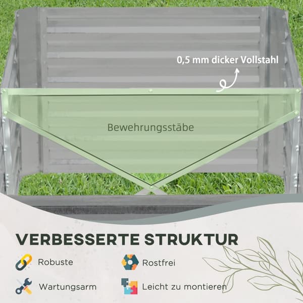 Rootz Plant Potin korotettu kukkapenkki - kätevä puutarhakohta - teräs - pitkäkesto - 180 cm x 90 cm x 59 cm - sisä-/ulkokäyttö