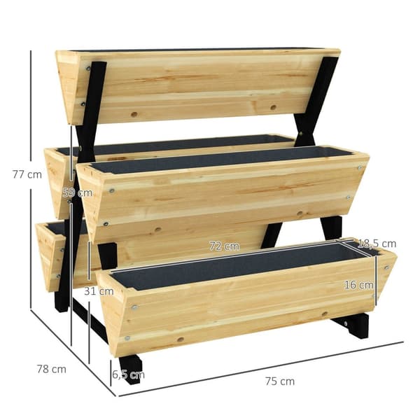 Rootz Wooden Raised Bed Plant Trapper - 3 Tier Garden Planter - Vertical Herb Planter - Optimal dræning - 75LX78WX77H cm