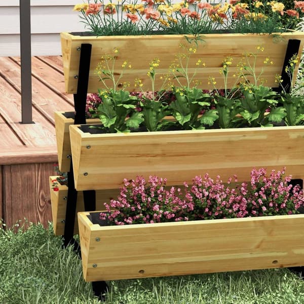 Rootz Wooden Raised Bed Plant Trapper - 3 Tier Garden Planter - Vertical Herb Planter - Optimal dræning - 75LX78WX77H cm