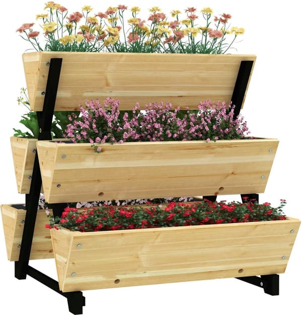 Rootz Wooden Raised Bed Plant Trapper - 3 Tier Garden Planter - Vertical Herb Planter - Optimal dræning - 75LX78WX77H cm