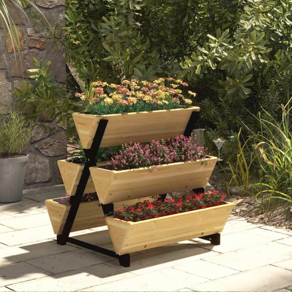 Rootz Wooden Raised Bed Plant Trapper - 3 Tier Garden Planter - Vertical Herb Planter - Optimal dræning - 75LX78WX77H cm