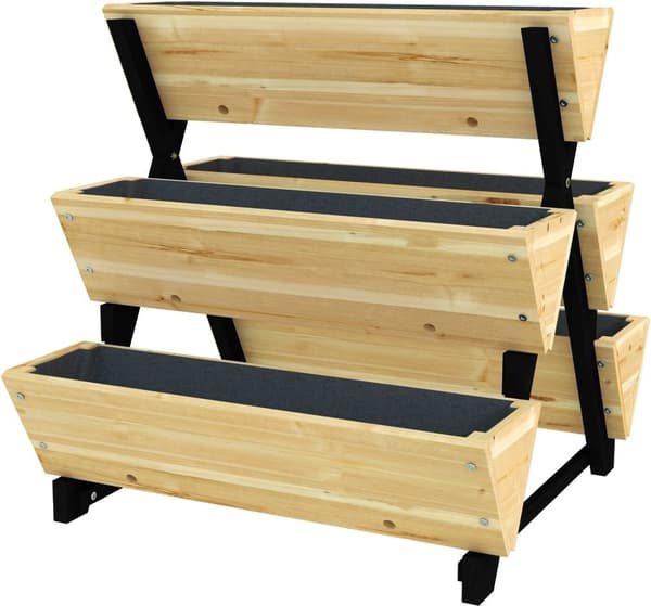 Rootz Wooden Raised Bed Plant Trapper - 3 Tier Garden Planter - Vertical Herb Planter - Optimal dræning - 75LX78WX77H cm