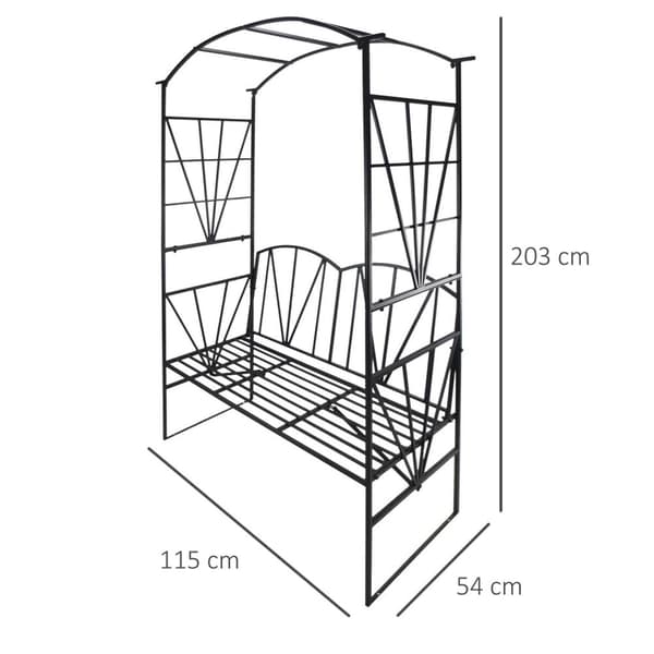 Rootz Garden Arch 2 -sæde bænk - Rose Arch - Climbing Plant Support - Tilføjer stil og funktionalitet - 115 cm x 54 cm x 203 cm