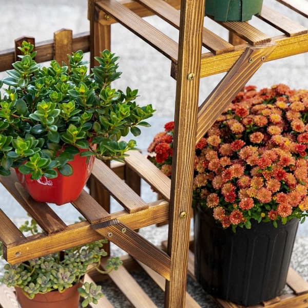 Rootz Wooden Flower Tikkaat - Kasvijalusta - Kasvituet - Hiilihiänty - 60 x 30 x 130 cm - Sisä-/ulkokäyttö - helppo kokoonpano