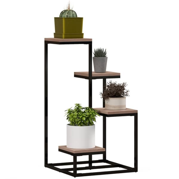 ROOTZ INDUSTRIAL PLANTHOLL - Blomsterstativ - Metal- og trævisning - 4 niveauer - Sturnet og stilfuld - 40 cm x 40 cm x 75,5 cm