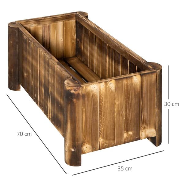 Rootz Jardinière på Stand - Flower Basin - Raised Planter Box - Rustic -Chic Elegance - 70L X 35W X 30H CM - Charred Spruce Wood