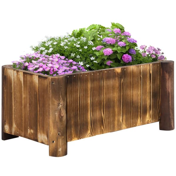 Rootz Jardinière på Stand - Flower Basin - Raised Planter Box - Rustic -Chic Elegance - 70L X 35W X 30H CM - Charred Spruce Wood